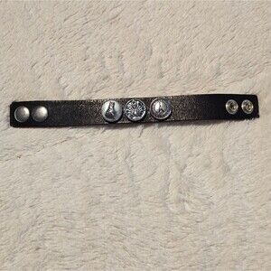 Black Leather Bracelet with Silver Charms